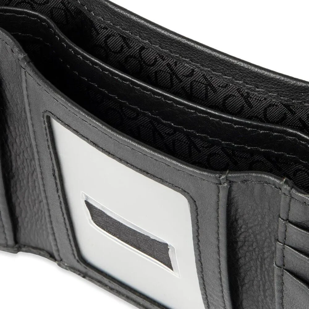 Men's Stylish Black Leather Trifold Wallet Card Slots Slip Pockets Designed
